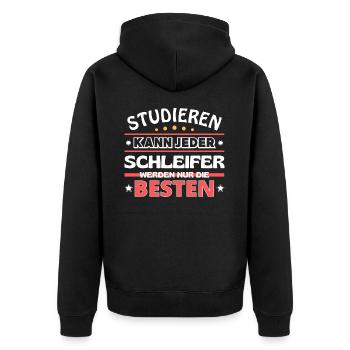Nur die Besten werden Schleifer - Unisex Premium Bio Zip Hoodie - Schwarz - Hinten - Nico (187cm)