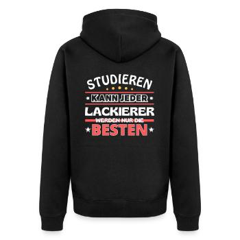 Nur die Besten werden Lackierer - Unisex Premium Bio Zip Hoodie - Schwarz - Hinten - Nico (187cm)