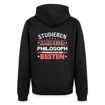 Nur die Besten werden Philosoph - Unisex Premium Bio Zip Hoodie - Schwarz - Hinten - Nico (187cm)