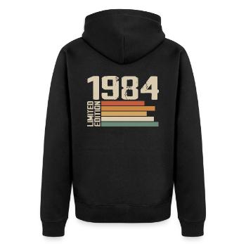 1984 Vintage - Retro 1984 Geburtstagsgeschenk 1984 - Unisex Premium Bio Zip Hoodie - Schwarz - Hinten - Nico (187cm)