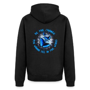 be the change you wanna see in the world butterfly - Unisex Premium Bio Zip Hoodie - Schwarz - Hinten - Nico (187cm)