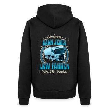 LKW Fahrer - Unisex Premium Bio Zip Hoodie - Schwarz - Hinten - Nico (187cm)