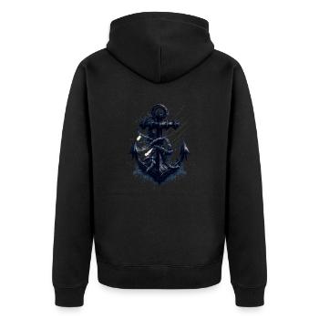 schöner maritimer Anker von einem Segelschiff - Unisex Premium Bio Zip Hoodie - Schwarz - Hinten - Nico (187cm)