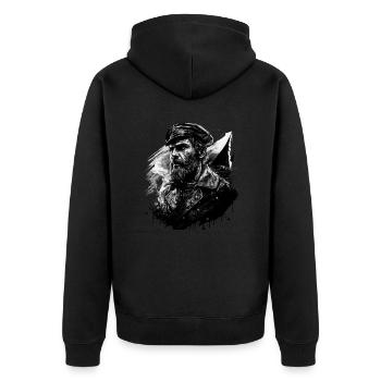 Der Kapitän und sein Segelschiff, Seemann - Unisex Premium Bio Zip Hoodie - Schwarz - Hinten - Nico (187cm)