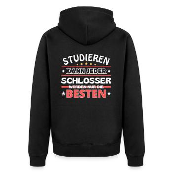 Nur die Besten werden Schlosser - Unisex Premium Bio Zip Hoodie - Schwarz - Hinten - Nico (187cm)