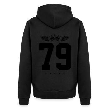 79 Zahl Krone - Unisex Premium Bio Zip Hoodie - Schwarz - Hinten - Nico (187cm)