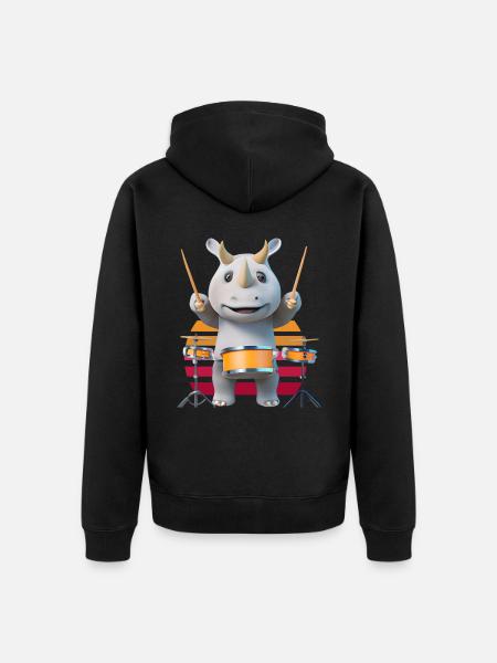 Drum-playing rhinoceros - Unisex Premium Organic Zip Hoodie - black