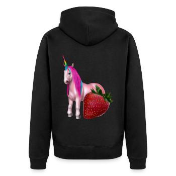 Einhorn mit Erdbeere - Unisex Premium Bio Zip Hoodie - Schwarz - Hinten - Nico (187cm)