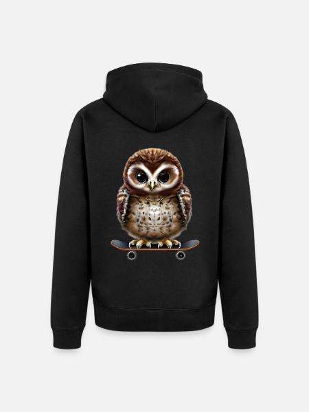Skater Eule - Unisex Premium Bio Zip Hoodie - Schwarz