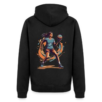 Handballerin Streetwear Ikonischer Stil - Unisex Premium Bio Zip Hoodie - Schwarz - Hinten - Nico (187cm)
