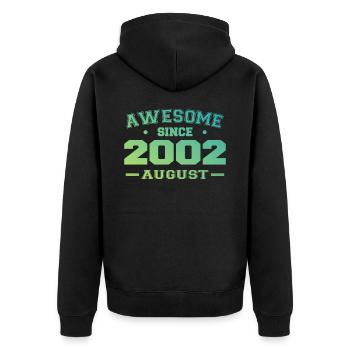 2002 August Jahr Geburt Geburtstag August 2002 - Unisex Premium Bio Zip Hoodie - Schwarz - Hinten - Nico (187cm)
