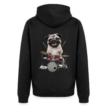 Mops Schlagzeug - Unisex Premium Bio Zip Hoodie - Schwarz - Hinten - Nico (187cm)