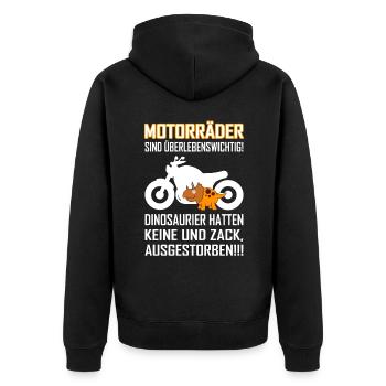 Motorräder sind überlebenswichtig Biker Bikerin - Unisex Premium Bio Zip Hoodie - Schwarz - Hinten - Nico (187cm)