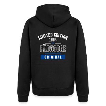 Limited Edition 100% - Pädagoge - Original - Unisex Premium Bio Zip Hoodie - Schwarz - Hinten - Nico (187cm)