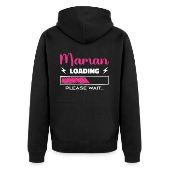 Mama lädt Bitte warten... - Unisex Premium Bio Zip Hoodie - Schwarz - Hinten - Nico (187cm)