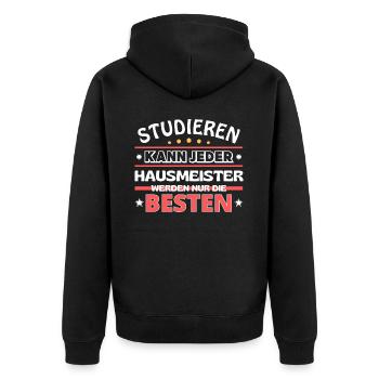 Nur die Besten werden Hausmeister - Unisex Premium Bio Zip Hoodie - Schwarz - Hinten - Nico (187cm)