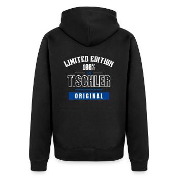 Limited Edition 100% - Tischler - Original - Unisex Premium Bio Zip Hoodie - Schwarz - Hinten - Nico (187cm)