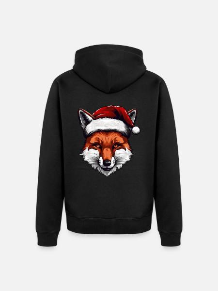 Fox Head Christmas Portrait - Unisex Premium Organic Zip Hoodie - black