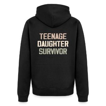 Teenage Daughter Survivor Funny Father's Day Quote - Veste à capuche bio Premium Unisexe - noir - Dos - Nico (187cm)