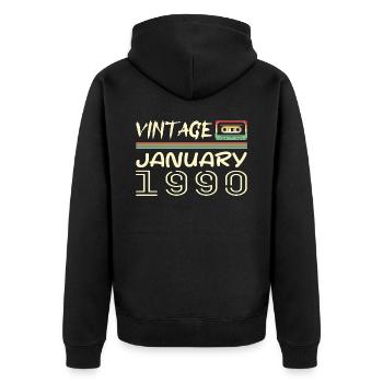 Vintage Janvier 1990 - Anniversaire Janvier 1990 - Veste à capuche bio Premium Unisexe - noir - Dos - Nico (187cm)