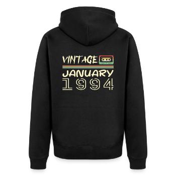 Jahrgang Januar 1994 – Geburtstag Januar 1994 - Unisex Premium Bio Zip Hoodie - Schwarz - Hinten - Nico (187cm)
