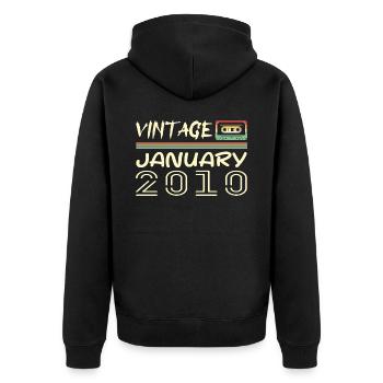 Vintage Janvier 2010 - Anniversaire Janvier 2010 - Veste à capuche bio Premium Unisexe - noir - Dos - Nico (187cm)