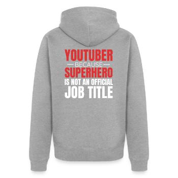 Youtube Vlog Youtuber Superheld - Unisex Premium Bio Zip Hoodie - Grau meliert - Hinten - Nico (187cm)