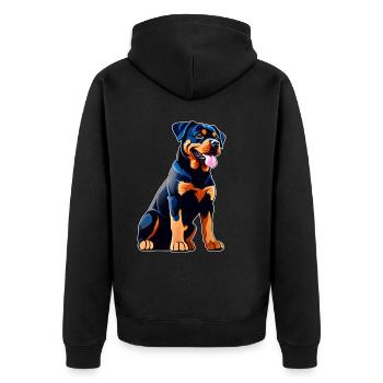Rottweiler mignon dans un style comique - Veste à capuche bio Premium Unisexe - noir - Dos - Nico (187cm)