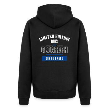 Limited Edition 100% - Geograph - Original - Unisex Premium Bio Zip Hoodie - Schwarz - Hinten - Nico (187cm)