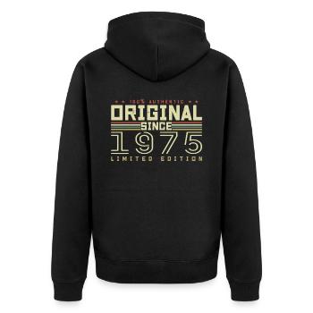 Original 1975 Geburtstagsgeschenk 1975 Retro 1975 - Unisex Premium Bio Zip Hoodie - Schwarz - Hinten - Nico (187cm)