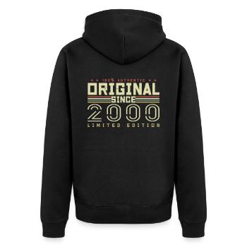 Original 2000 Retro 2000 Geburtstagsgeschenk - Unisex Premium Bio Zip Hoodie - Schwarz - Hinten - Nico (187cm)