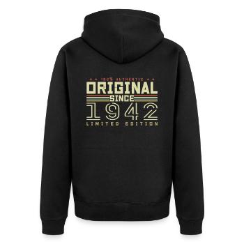 Original 1942 Geburtstagsgeschenk 1942 Retro 1942 - Unisex Premium Bio Zip Hoodie - Schwarz - Hinten - Nico (187cm)