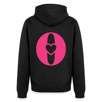 Buchstabe o Anfangsbuchstabe mit Herz - Unisex Premium Bio Zip Hoodie - Schwarz - Hinten - Nico (187cm)