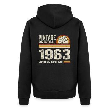 Vintage 1963 Cassette 1963 - 62nd Anniversary 1963 - Unisex Premium Organic Zip Hoodie - black - Back - Nico (187cm)