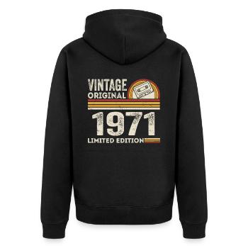 Vintage 1971 Cassette 1971 - 54th Anniversary 1971 - Unisex Premium Organic Zip Hoodie - black - Back - Nico (187cm)