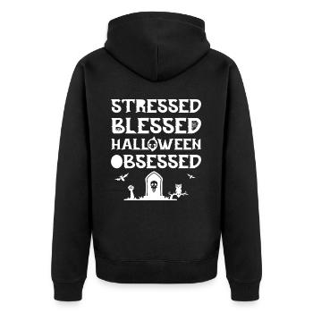Halloween obsessed. - Unisex Premium Organic Zip Hoodie - black - Back - Nico (187cm)