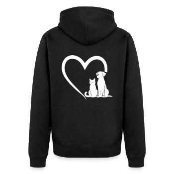 Dog Puppy and Baby Cat Heart, Animal Dog Cat Heart - Veste à capuche bio Premium Unisexe - noir - Dos - Nico (187cm)