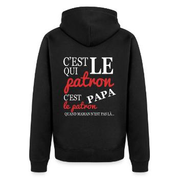 Wer der Chef ist, ist Papa, Vatertag - Unisex Premium Bio Zip Hoodie - Schwarz - Hinten - Nico (187cm)