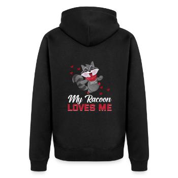 My raccoon loves me - Unisex Premium Organic Zip Hoodie - black - Back - Nico (187cm)