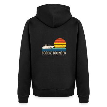 Boobie Bouncer Boot Witzig Retro Vintage - Unisex Premium Bio Zip Hoodie - Schwarz - Hinten - Nico (187cm)