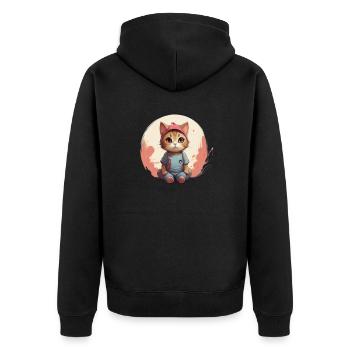 Cute cat design - Unisex Premium Organic Zip Hoodie - black - Back - Nico (187cm)