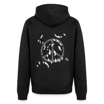 Frieden, Peace, weiße Tauben - Unisex Premium Bio Zip Hoodie - Schwarz - Hinten - Nico (187cm)