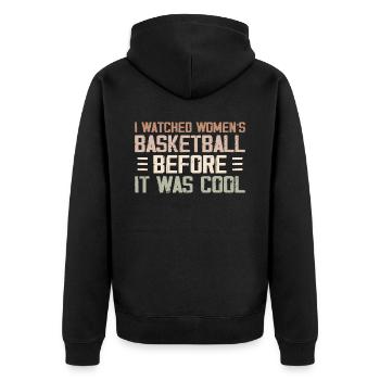 Ich habe Frauenbasketball geschaut, bevor es cool war - Unisex Premium Bio Zip Hoodie - Schwarz - Hinten - Nico (187cm)