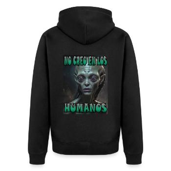 Je ne crois pas aux humains - Veste à capuche bio Premium Unisexe - noir - Dos - Nico (187cm)