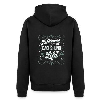 Dachshund - Unisex Premium Bio Zip Hoodie - Schwarz - Hinten - Nico (187cm)