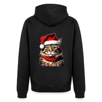 Funny Cat, Ugly Christmas Xmas Christmas - Unisex Premium Organic Zip Hoodie - black - Back - Nico (187cm)