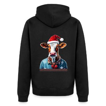 lustige Kuh, Ugly Christmas Xmas Weihnachten - Unisex Premium Bio Zip Hoodie - Schwarz - Hinten - Nico (187cm)