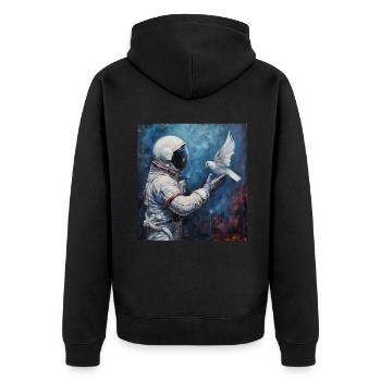 Raumfahrt, Frieden Astronaut mit Taube, Weltraum - Unisex Premium Bio Zip Hoodie - Schwarz - Hinten - Nico (187cm)
