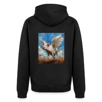 Engel, Kunst Humor Glücksschwein Schwein Flügel - Unisex Premium Bio Zip Hoodie - Schwarz - Hinten - Nico (187cm)