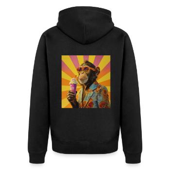 Eis Affe Sommer Eiskreme Eisdiele Schimpanse - Unisex Premium Bio Zip Hoodie - Schwarz - Hinten - Nico (187cm)